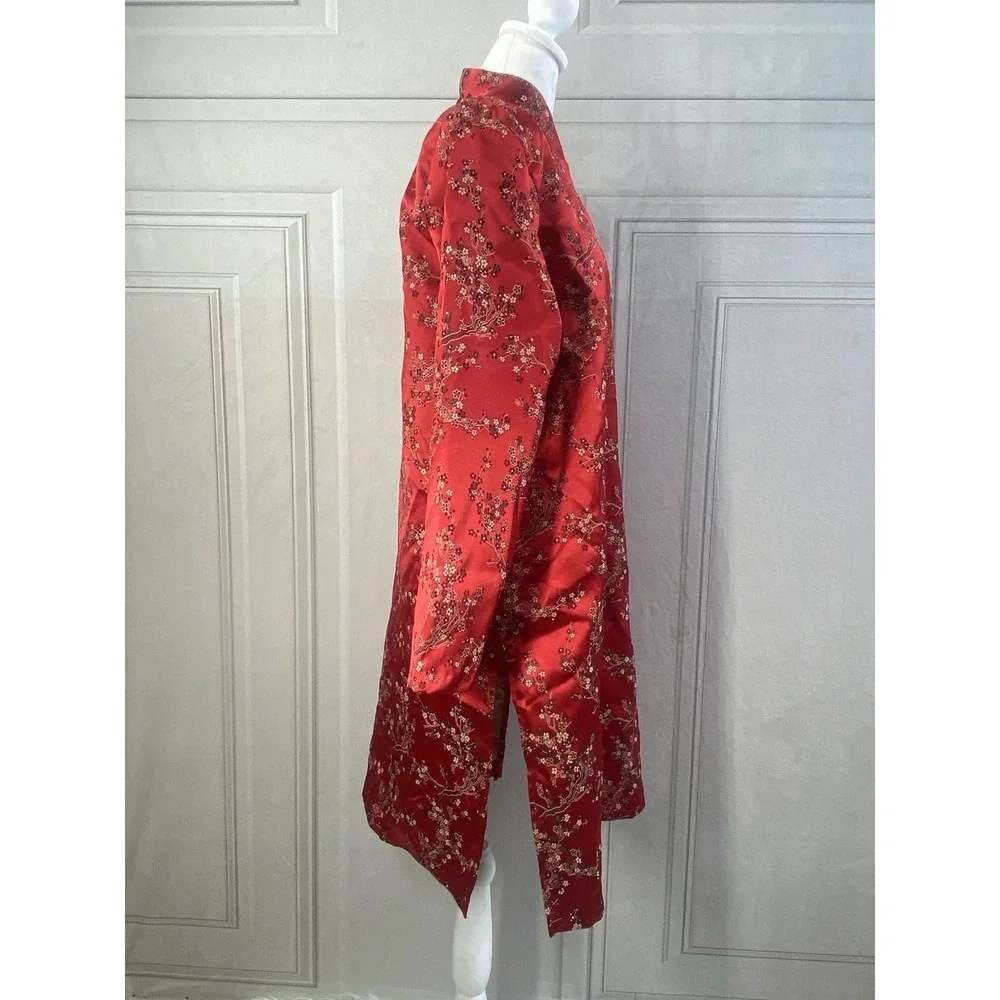 Vintage Ruth Norman NY Womens Jacket Medium Kimono Style Red Floral Made USA‎